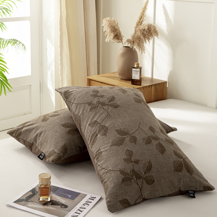 91家纺网 家纺一手货源 找家纺 恋人优选 2026新款全棉提花枕套 樱花叶-咖