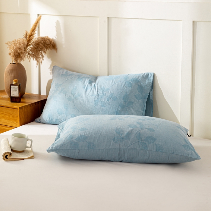 91家纺网 家纺一手货源 找家纺 恋人优选 2026新款全棉提花枕套 樱花叶-兰