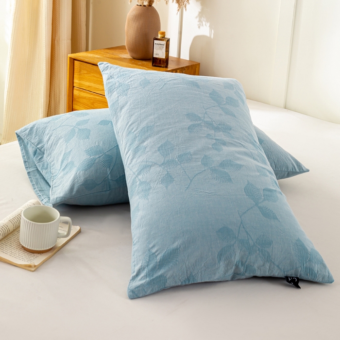 91家纺网 家纺一手货源 找家纺 恋人优选 2026新款全棉提花枕套 樱花叶-兰