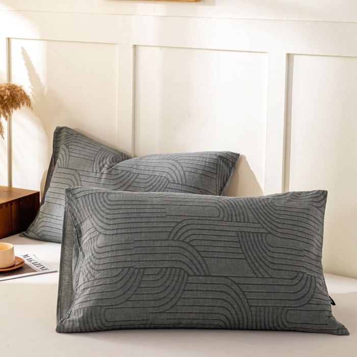 91家纺网 家纺一手货源 找家纺 恋人优选 2026新款全棉提花枕套 浮光灰