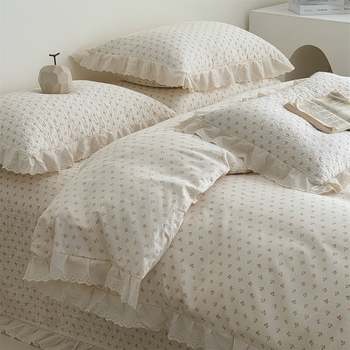 91家纺网 家纺一手货源 找家纺 佰织鑫家居 2026新款全棉法式砂洗棉花床盖款被套四件套  花语