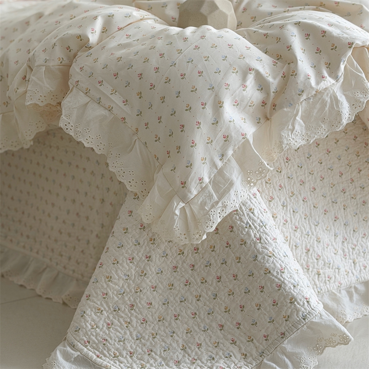 91家纺网 家纺一手货源 找家纺 佰织鑫家居 2026新款全棉法式砂洗棉花床盖款被套四件套  花语