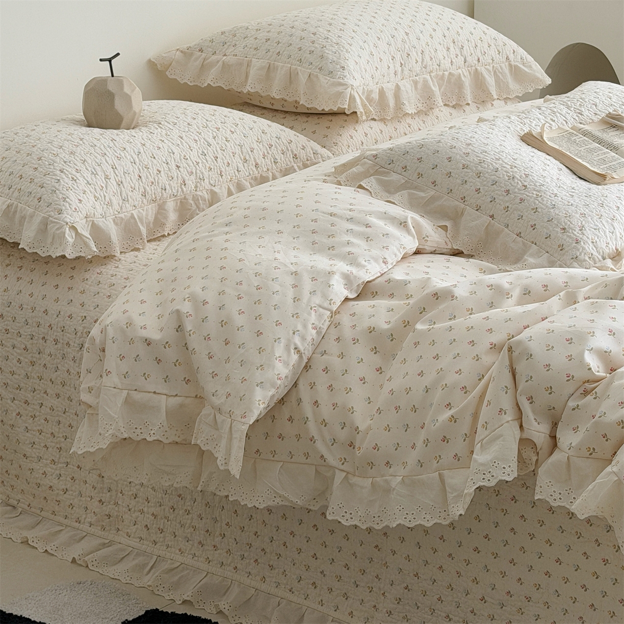 91家纺网 家纺一手货源 找家纺 佰织鑫家居 2026新款全棉法式砂洗棉花床盖款被套四件套  花语