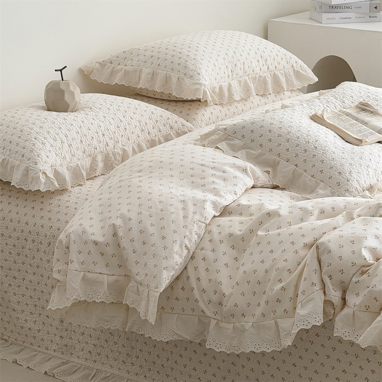 91家纺网 家纺一手货源 找家纺 佰织鑫家居 2026新款全棉法式砂洗棉花床盖款被套四件套  花语