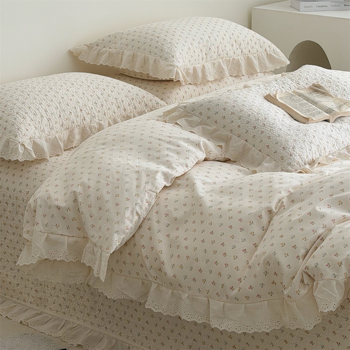 91家纺网 家纺一手货源 找家纺 佰织鑫家居 2026新款全棉法式砂洗棉花床盖款被套四件套  花语