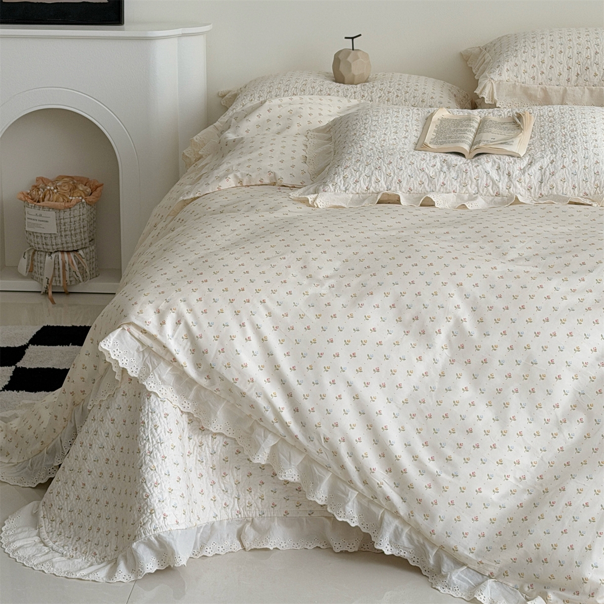 91家纺网 家纺一手货源 找家纺 佰织鑫家居 2026新款全棉法式砂洗棉花床盖款被套四件套  花语
