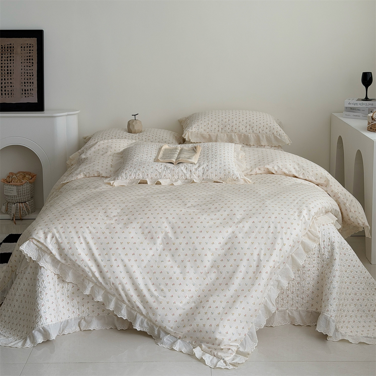 91家纺网 家纺一手货源 找家纺 佰织鑫家居 2026新款全棉法式砂洗棉花床盖款被套四件套  花语