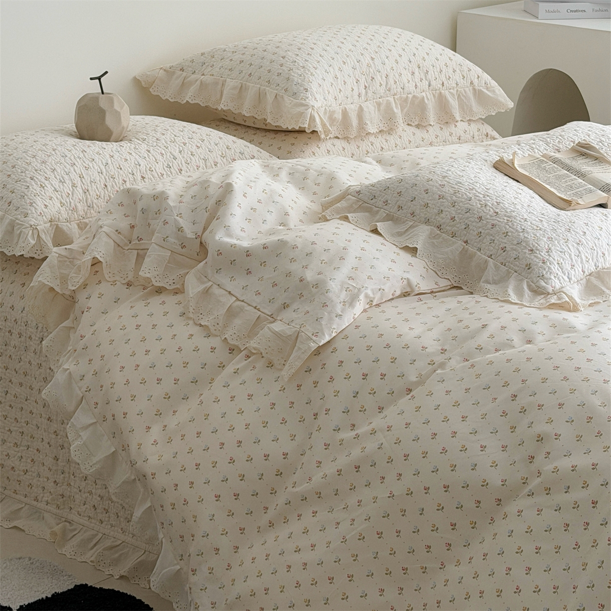 91家纺网 家纺一手货源 找家纺 佰织鑫家居 2026新款全棉法式砂洗棉花床盖款被套四件套  花语