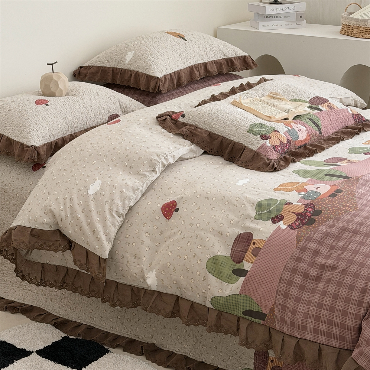 91家纺网 家纺一手货源 找家纺 佰织鑫家居 2026新款全棉法式砂洗棉花床盖款被套四件套 森林物语