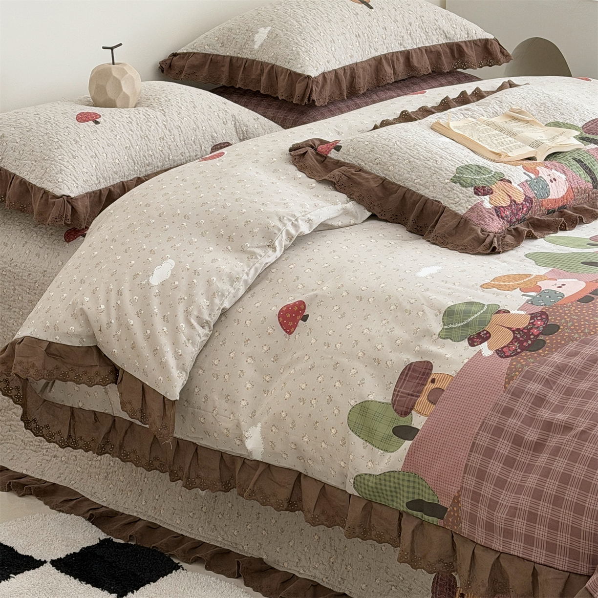 91家纺网 家纺一手货源 找家纺 佰织鑫家居 2026新款全棉法式砂洗棉花床盖款被套四件套 森林物语