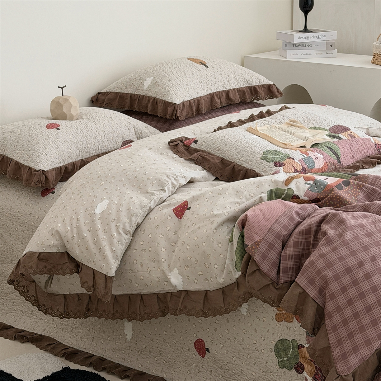 91家纺网 家纺一手货源 找家纺 佰织鑫家居 2026新款全棉法式砂洗棉花床盖款被套四件套 森林物语