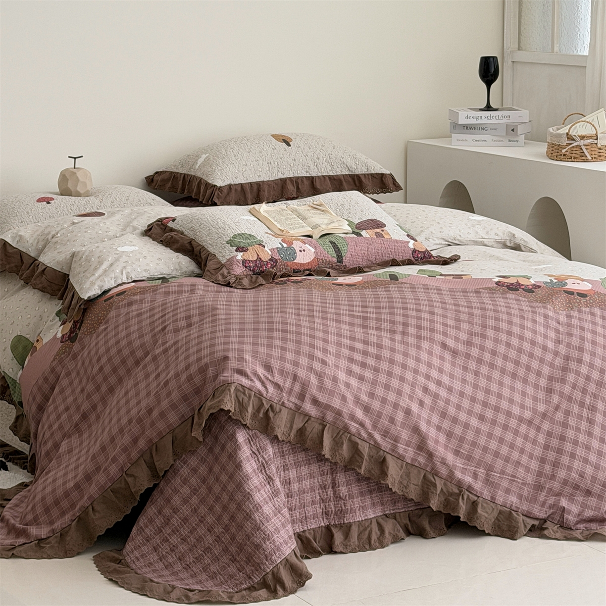 91家纺网 家纺一手货源 找家纺 佰织鑫家居 2026新款全棉法式砂洗棉花床盖款被套四件套 森林物语