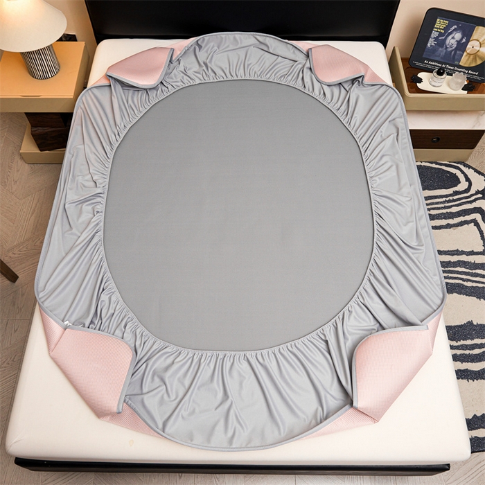 91家纺网 家纺一手货源 找家纺 雯豆家纺 2026春夏新款碳光冰丝床笠加厚三明治凉感床垫保护套夏季床罩凉席席子 千鸟格-床笠款千禧粉