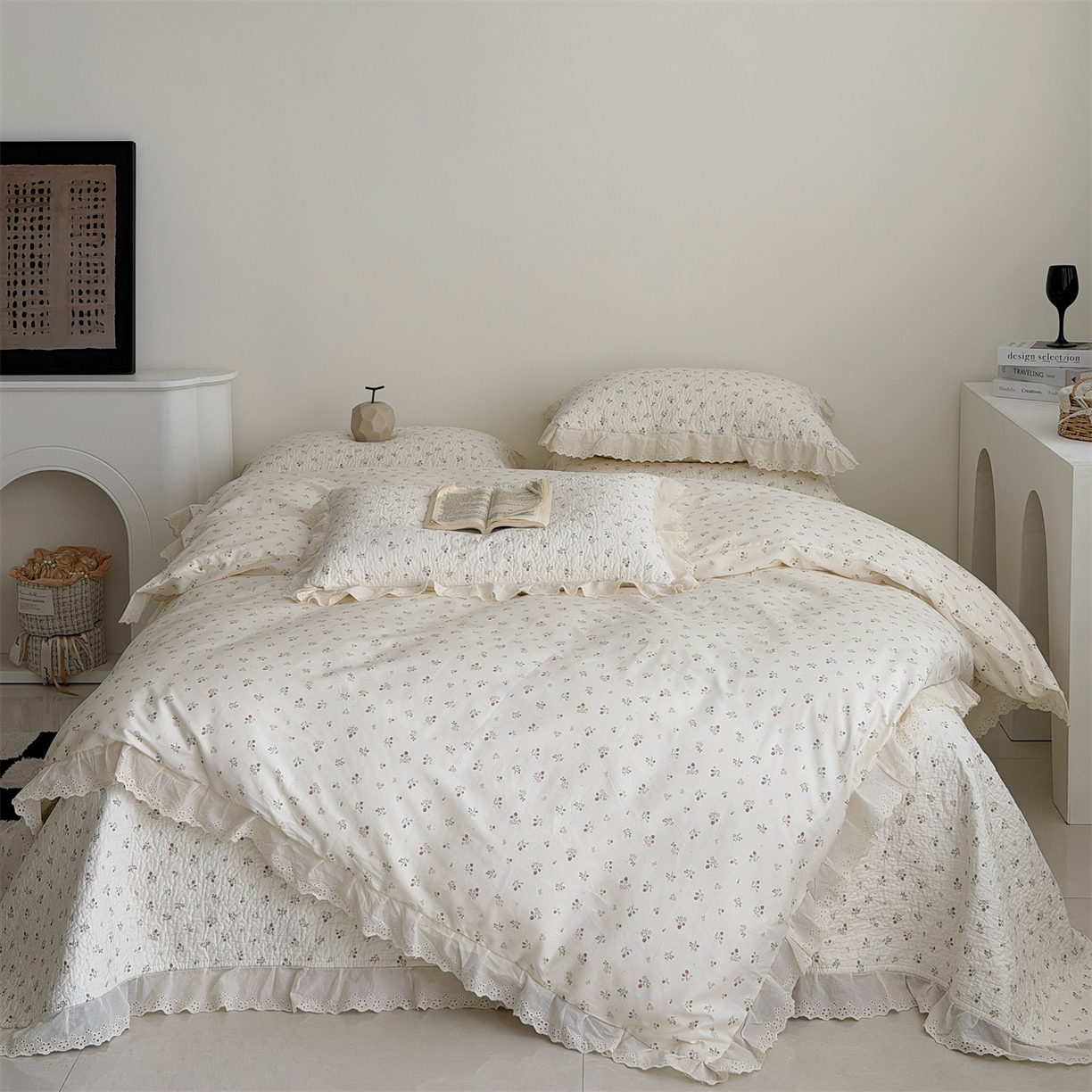 91家纺网 家纺一手货源 找家纺 佰织鑫家居 2026新款全棉法式砂洗棉花床盖款被套四件套 酸奶草莓