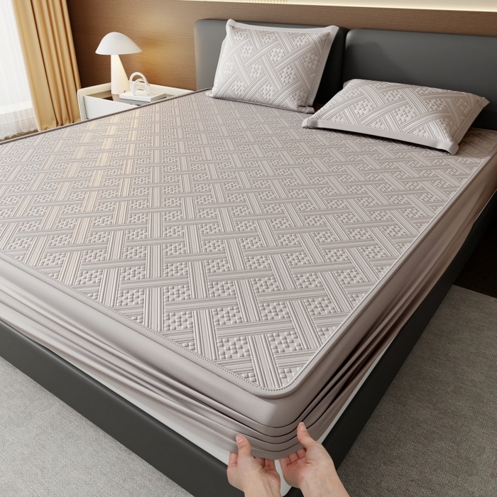 91家纺网 家纺一手货源 找家纺 宜派家纺 2026新款PE凉感冰丝席三件套-床席款 织序 -灰