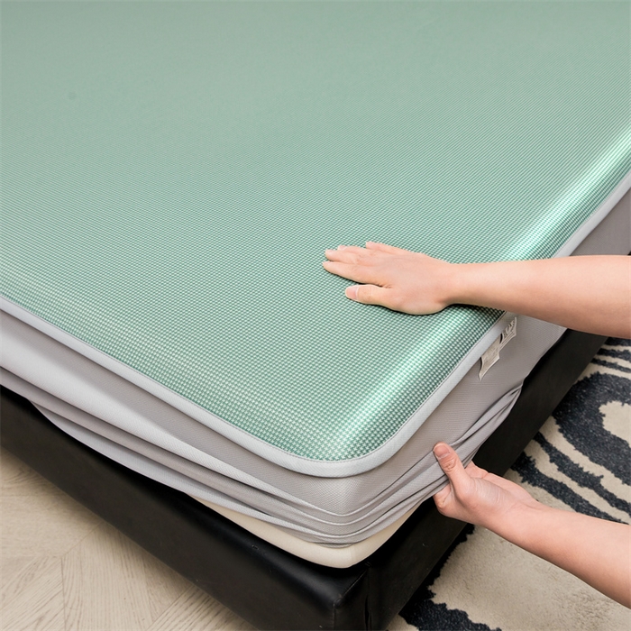 雯豆家纺 2026春夏新款碳光冰丝床笠加厚三明治凉感床垫保护套夏季床罩凉席席子 千鸟格-床笠款松石绿