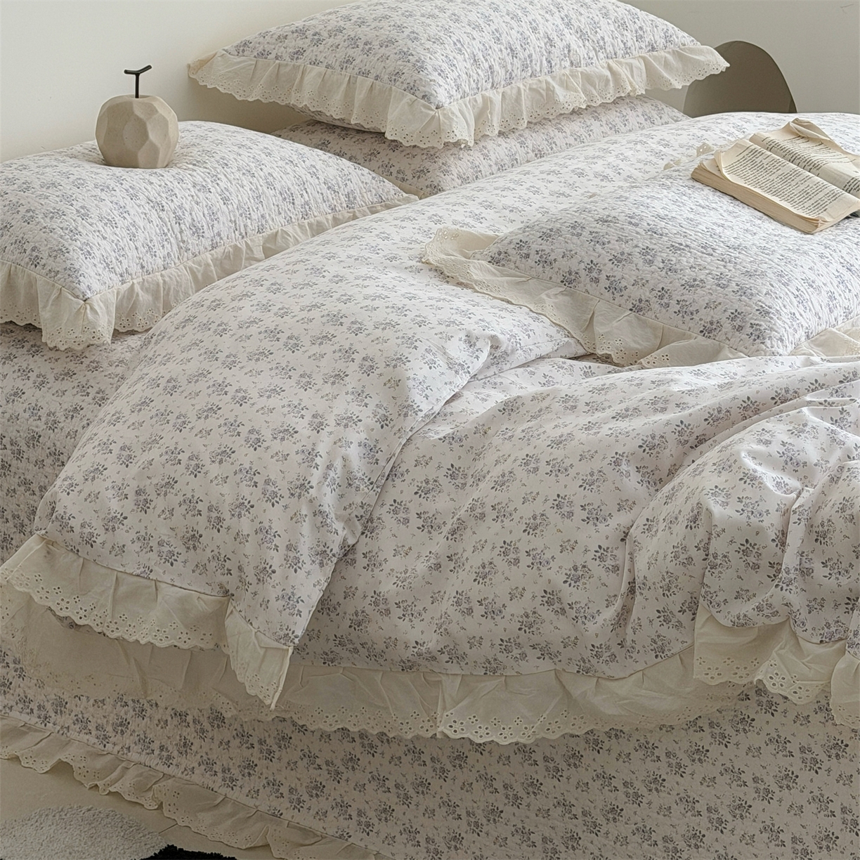 91家纺网 家纺一手货源 找家纺 佰织鑫家居 2026新款全棉法式砂洗棉花床盖款被套四件套 紫遇