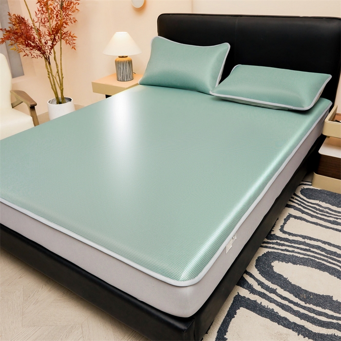 91家纺网 家纺一手货源 找家纺 雯豆家纺 2026春夏新款碳光冰丝床笠加厚三明治凉感床垫保护套夏季床罩凉席席子 千鸟格-床笠款松石绿