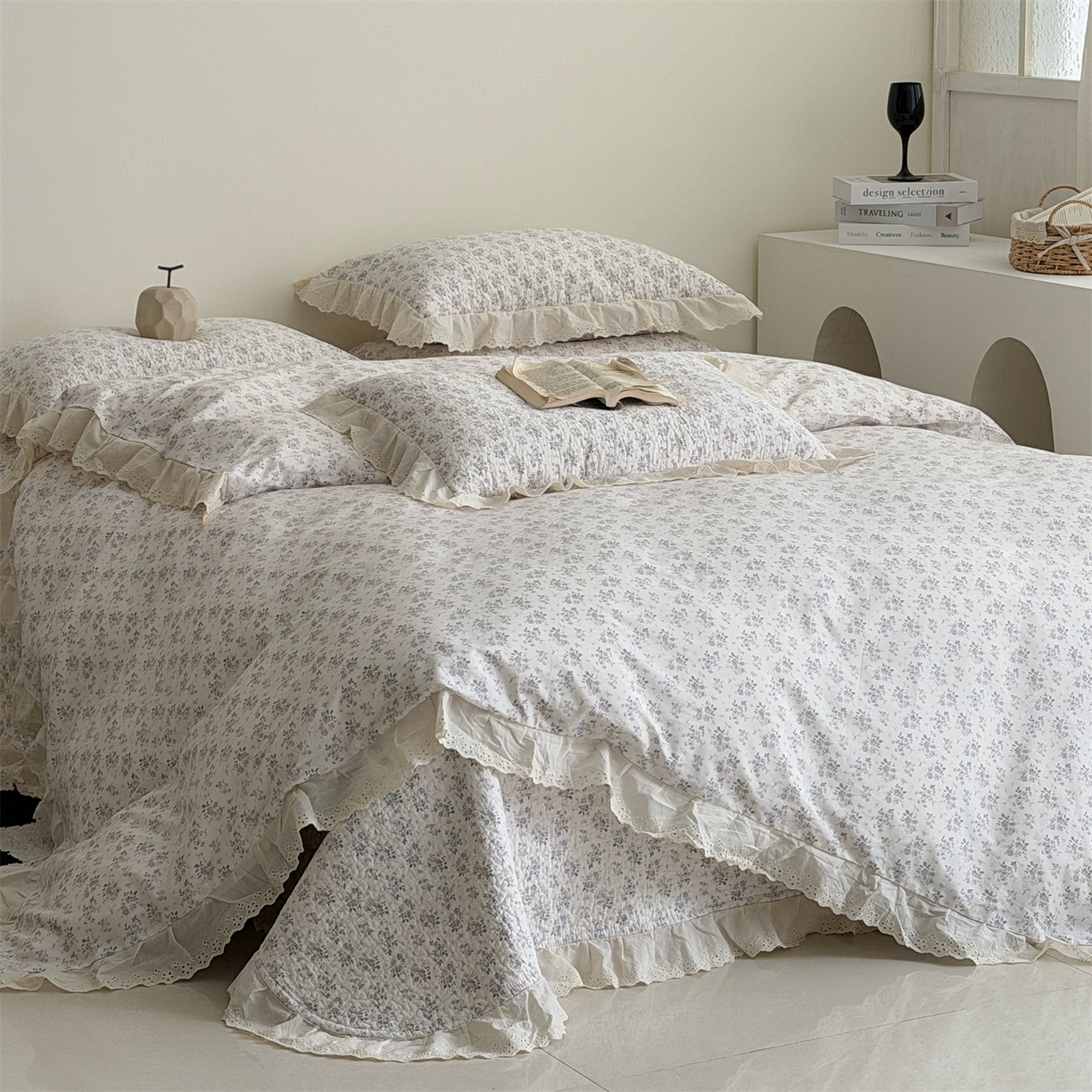 91家纺网 家纺一手货源 找家纺 佰织鑫家居 2026新款全棉法式砂洗棉花床盖款被套四件套 紫遇