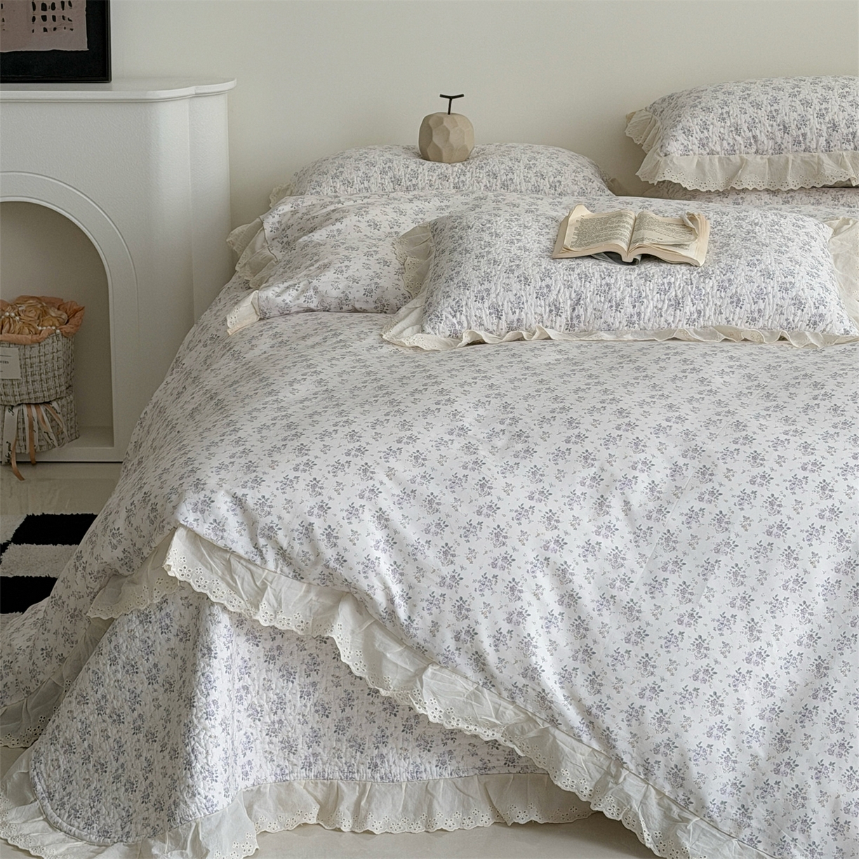 91家纺网 家纺一手货源 找家纺 佰织鑫家居 2026新款全棉法式砂洗棉花床盖款被套四件套 紫遇