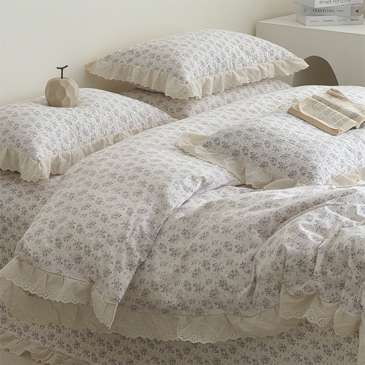 91家纺网 家纺一手货源 找家纺 佰织鑫家居 2026新款全棉法式砂洗棉花床盖款被套四件套 紫遇