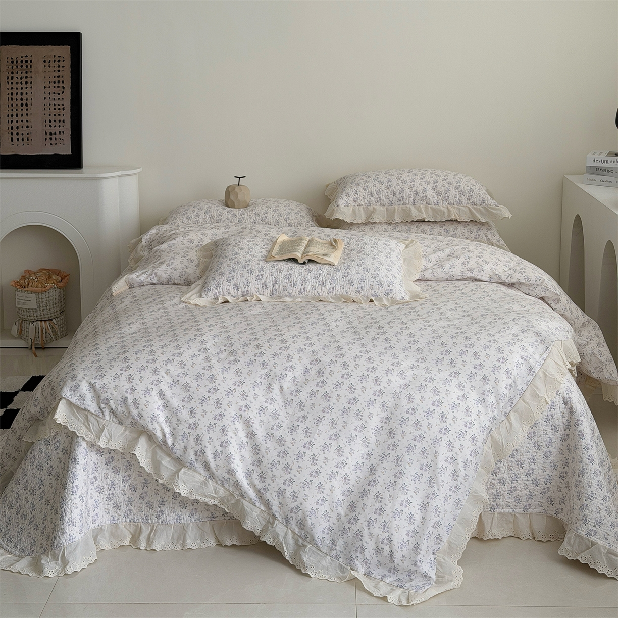 91家纺网 家纺一手货源 找家纺 佰织鑫家居 2026新款全棉法式砂洗棉花床盖款被套四件套 紫遇