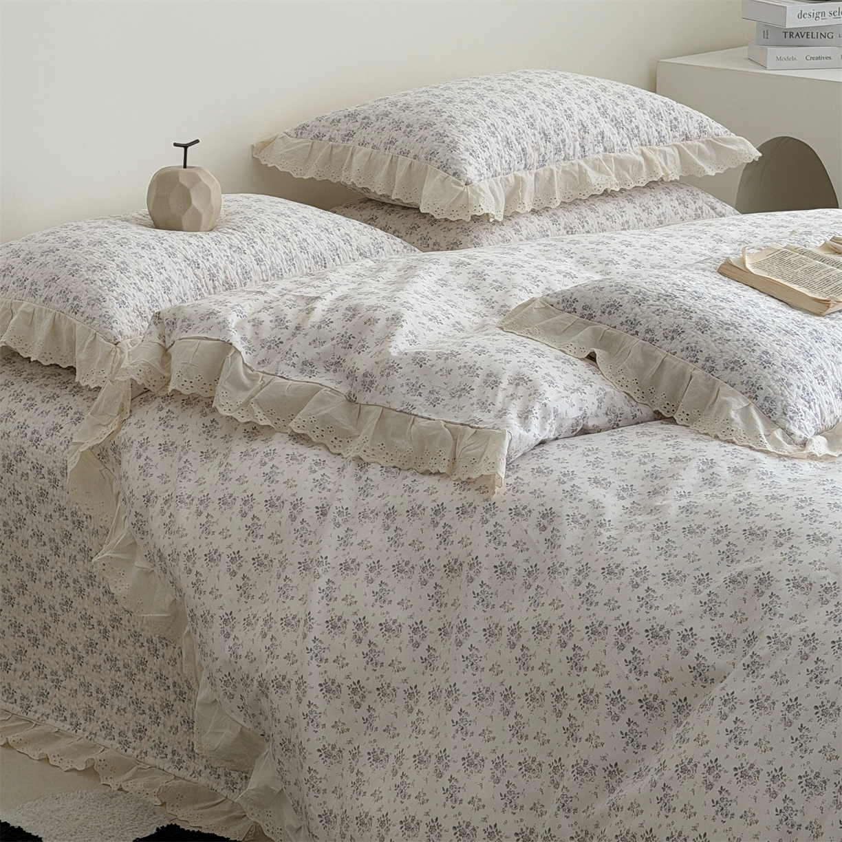 91家纺网 家纺一手货源 找家纺 佰织鑫家居 2026新款全棉法式砂洗棉花床盖款被套四件套 紫遇