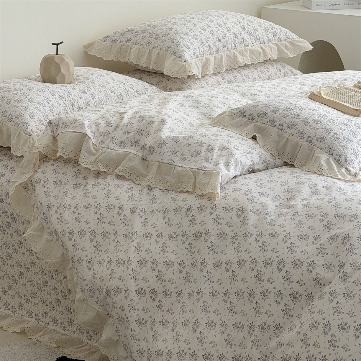 91家纺网 家纺一手货源 找家纺 佰织鑫家居 2026新款全棉法式砂洗棉花床盖款被套四件套 紫遇