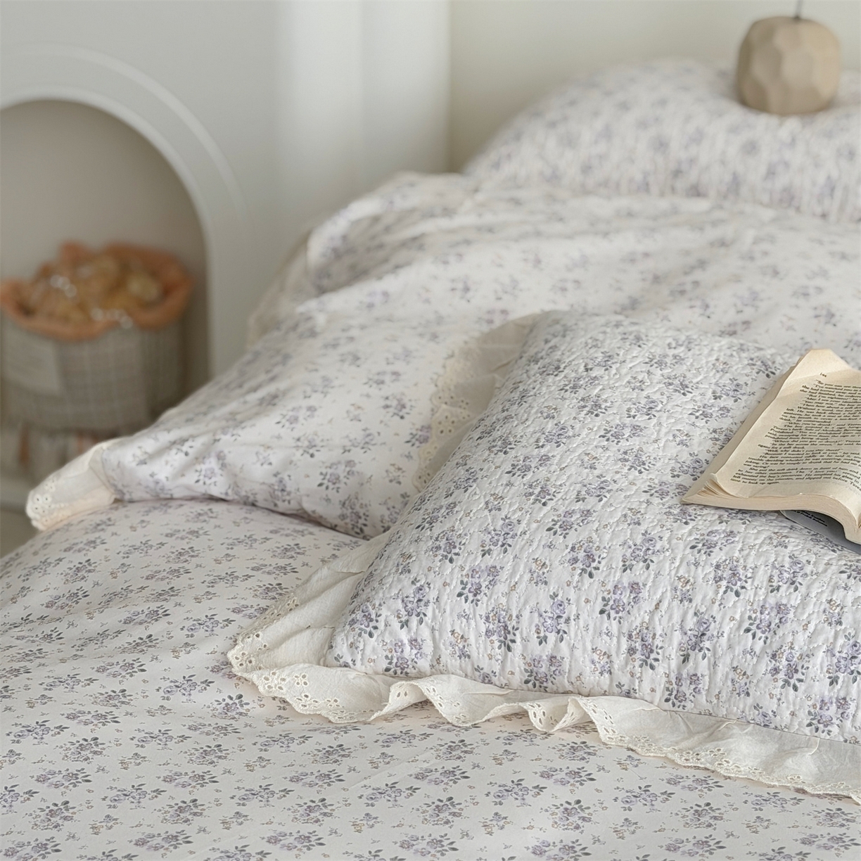 91家纺网 家纺一手货源 找家纺 佰织鑫家居 2026新款全棉法式砂洗棉花床盖款被套四件套 紫遇