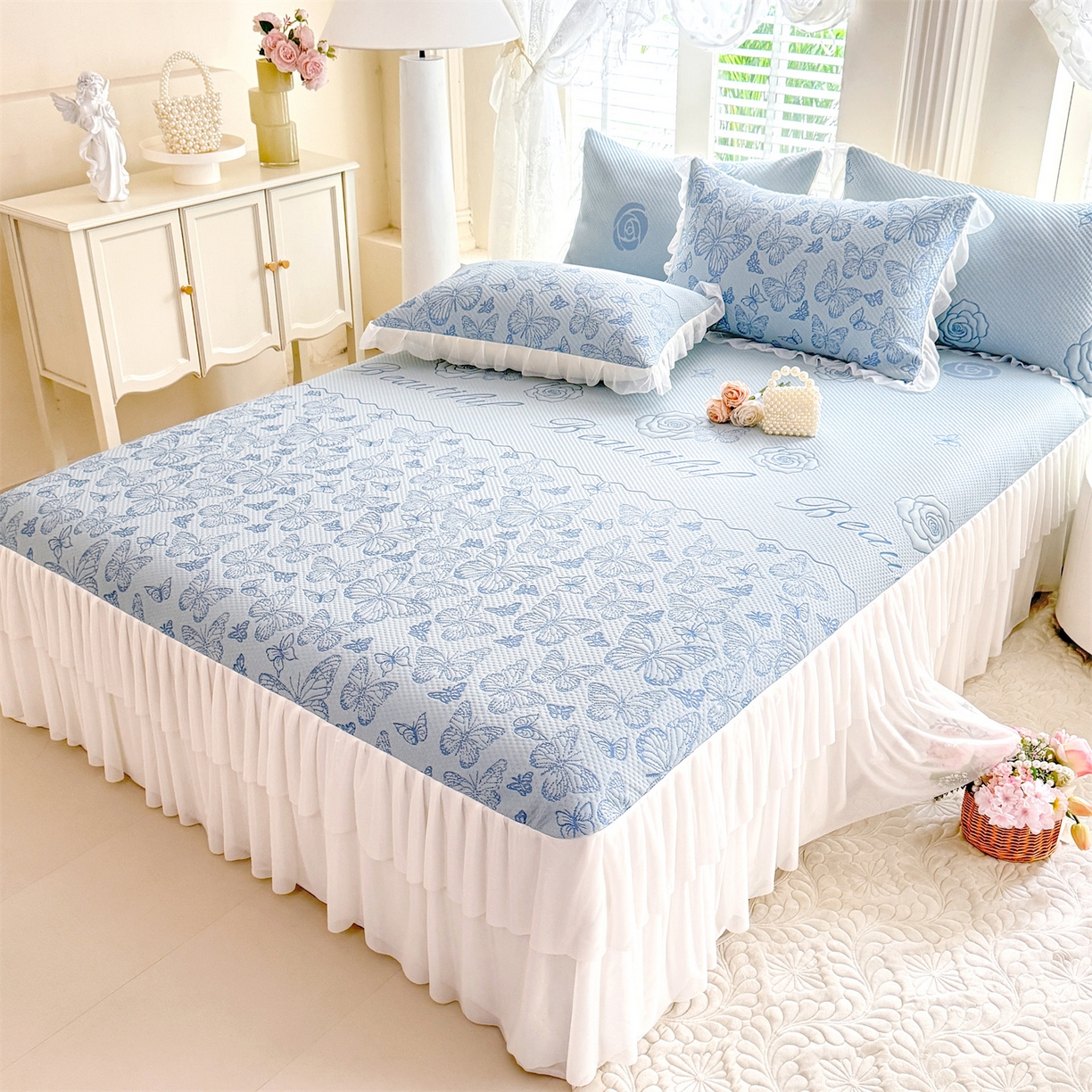 91家纺网 家纺一手货源 找家纺 （总）绒棉世家 2026新款A类凉感豆豆席三件套床裙款软席子