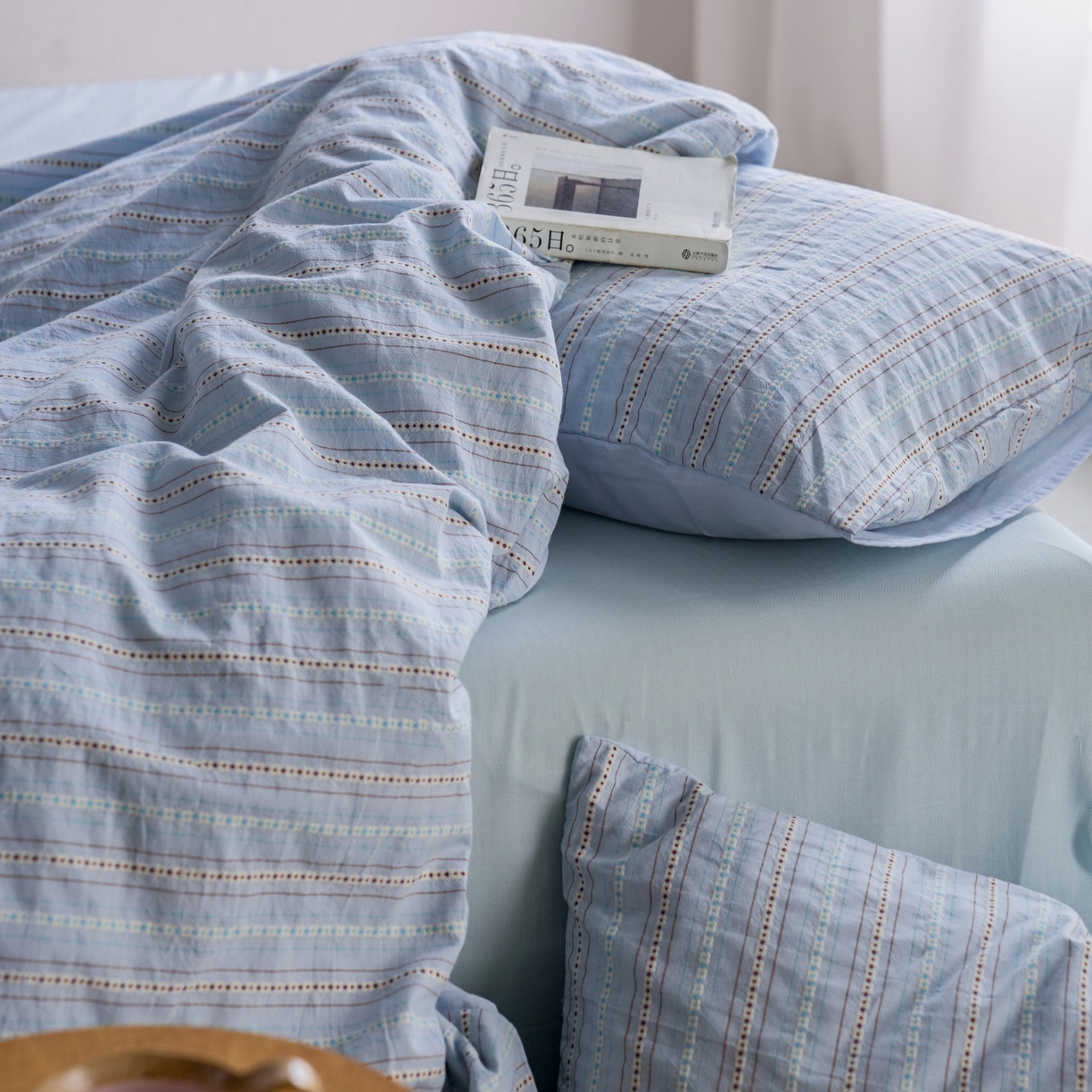 91家纺网 家纺一手货源 找家纺 安莱生活 2026春夏新款水洗棉全棉色织大提花春日絮语四件套 春日絮语系列（券后最低控价319） 春日絮语-浅蓝