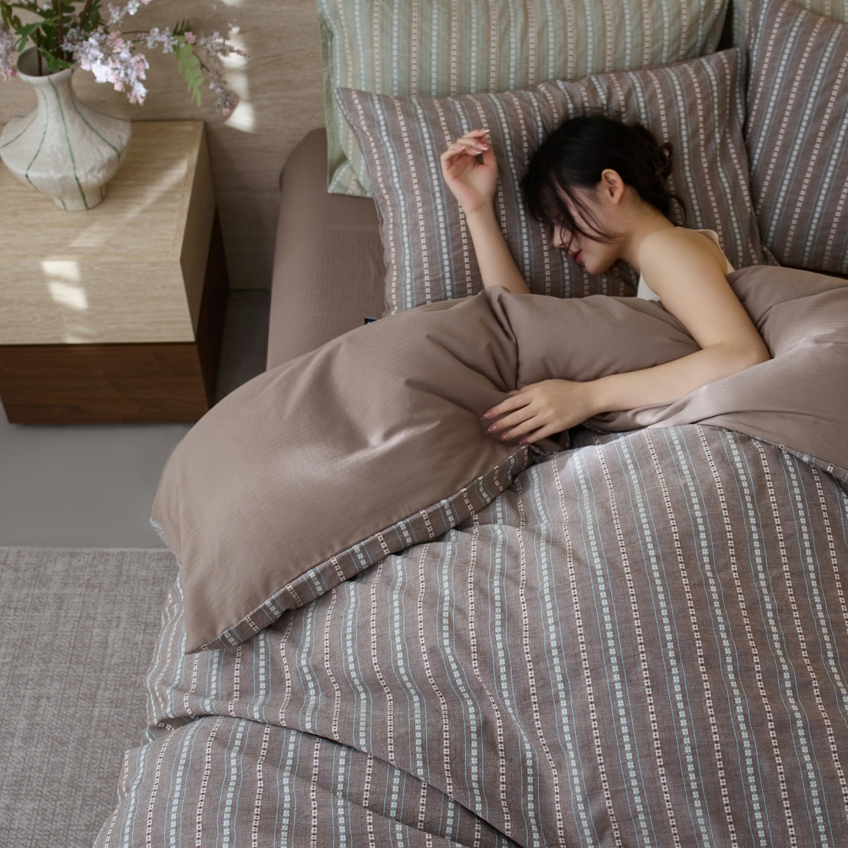 安莱生活 2026春夏新款水洗棉全棉色织大提花春日絮语四件套 春日絮语系列（券后最低控价319） 春日絮语-灰咖