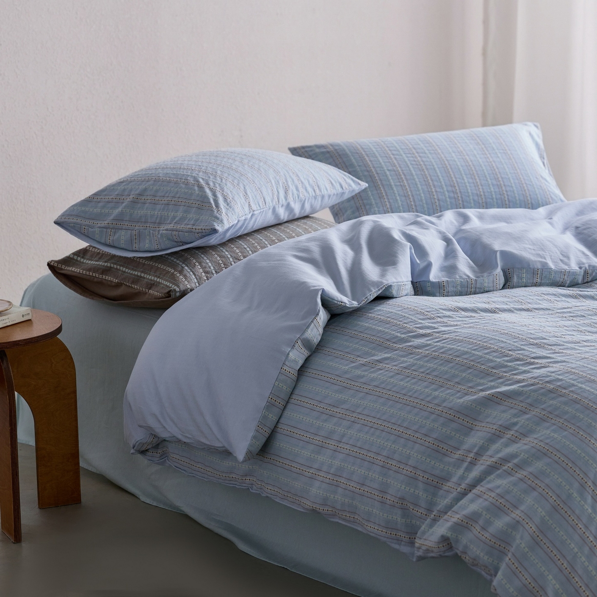 91家纺网 家纺一手货源 找家纺 安莱生活 2026春夏新款水洗棉全棉色织大提花春日絮语四件套 春日絮语系列（券后最低控价319） 春日絮语-浅蓝