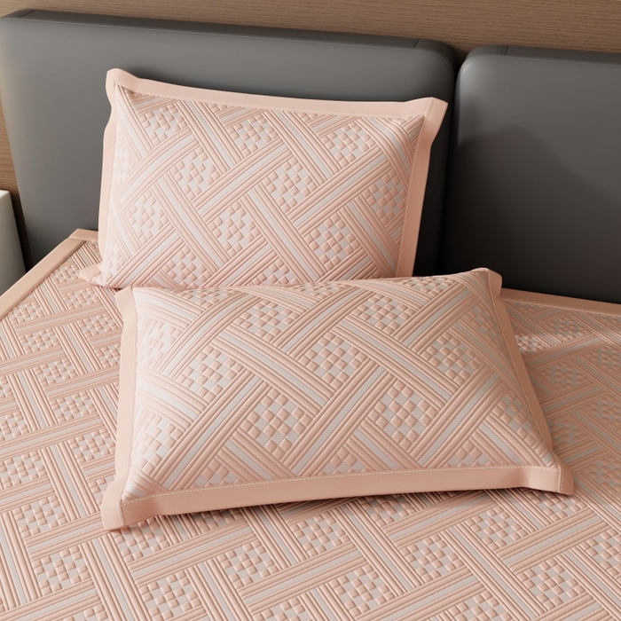 91家纺网 家纺一手货源 找家纺 宜派家纺 2026新款PE凉感冰丝席三件套-床席款 织序 -粉