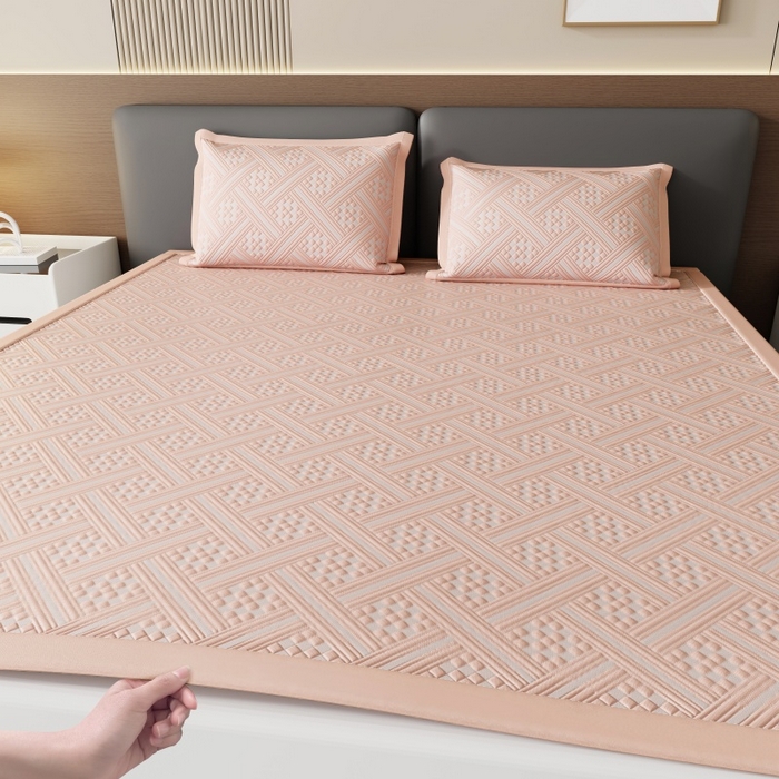 91家纺网 家纺一手货源 找家纺 宜派家纺 2026新款PE凉感冰丝席三件套-床席款 织序 -粉