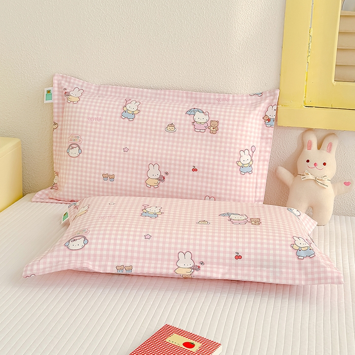 良佐生活  2026年新款铂金全棉压线枕套 乐兔粉