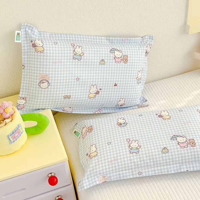 91家纺网 家纺一手货源 找家纺 良佐生活  2026年新款铂金全棉压线枕套 乐兔蓝