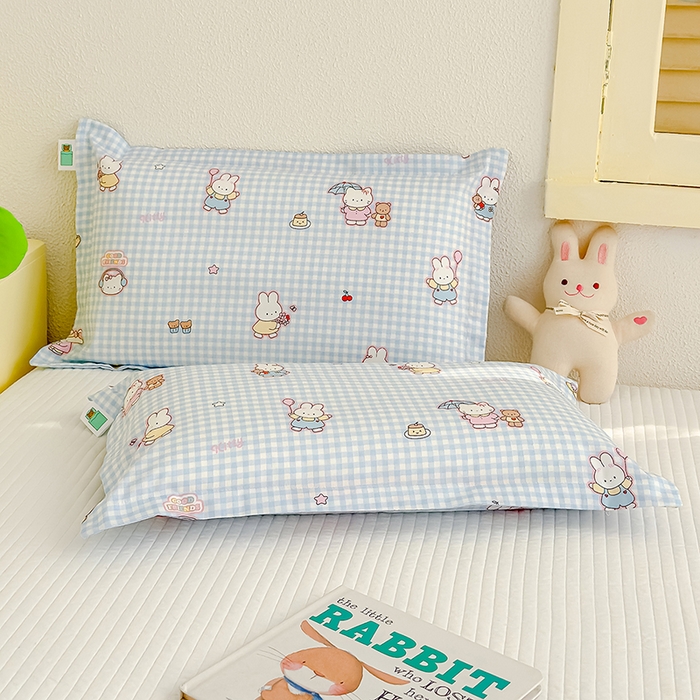 良佐生活  2026年新款铂金全棉压线枕套 乐兔蓝