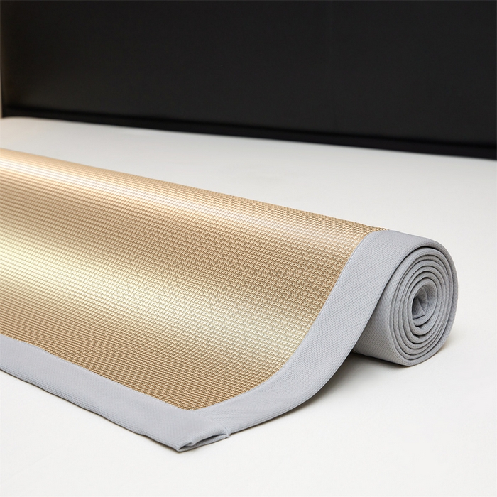 91家纺网 家纺一手货源 找家纺 雯豆家纺 2026春夏新款碳光冰丝席子三件套加厚三明治冰丝软席平铺席凉席席子 千鸟格-绑带款-香槟金