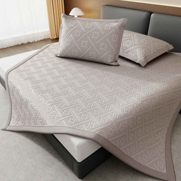 91家纺网 家纺一手货源 找家纺 宜派家纺 2026新款PE凉感冰丝席三件套-床席款 织序 -灰