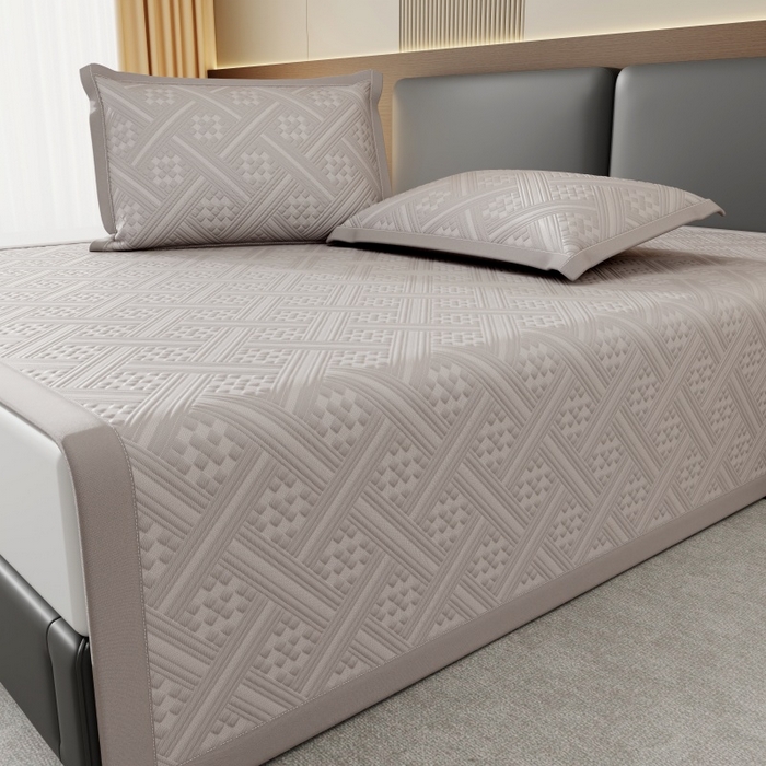 91家纺网 家纺一手货源 找家纺 宜派家纺 2026新款PE凉感冰丝席三件套-床席款 织序 -灰