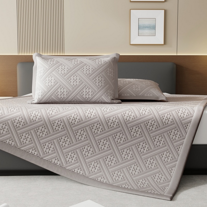 91家纺网 家纺一手货源 找家纺 宜派家纺 2026新款PE凉感冰丝席三件套-床席款 织序 -灰