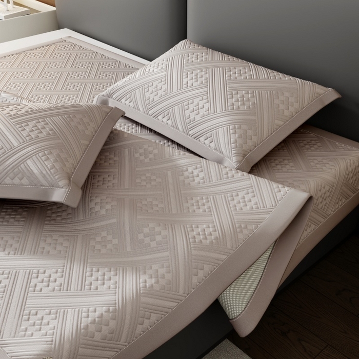 91家纺网 家纺一手货源 找家纺 宜派家纺 2026新款PE凉感冰丝席三件套-床席款 织序 -灰