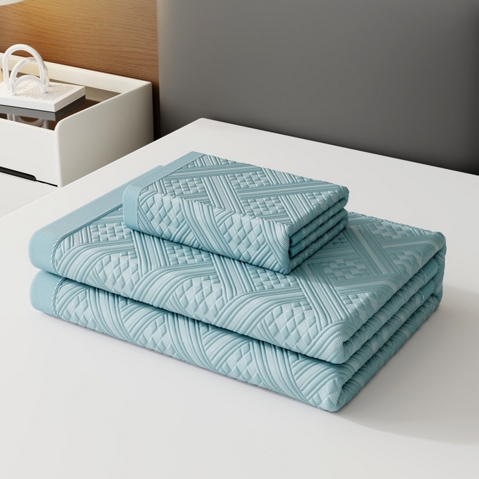 91家纺网 家纺一手货源 找家纺 宜派家纺 2026新款PE凉感冰丝席三件套-床席款 织序 -蓝