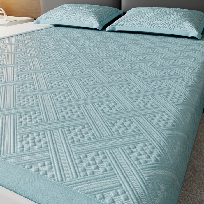 91家纺网 家纺一手货源 找家纺 宜派家纺 2026新款PE凉感冰丝席三件套-床席款 织序 -蓝