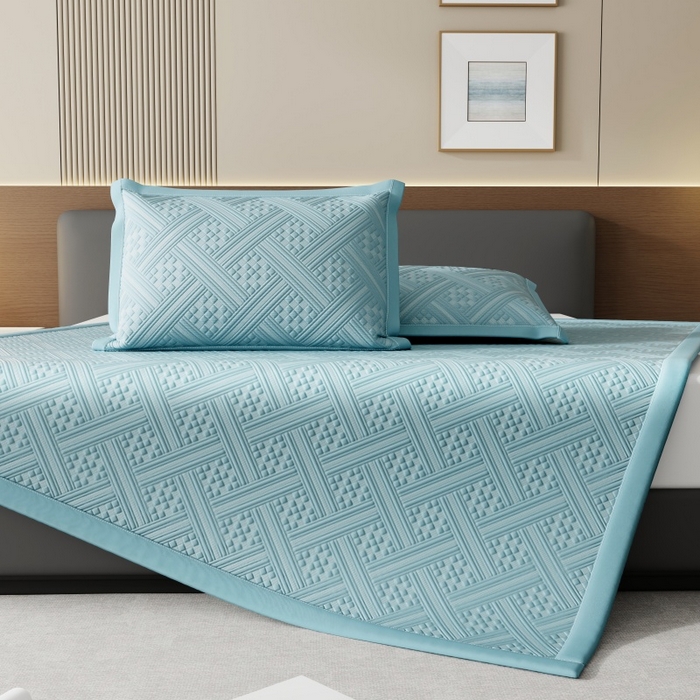 91家纺网 家纺一手货源 找家纺 宜派家纺 2026新款PE凉感冰丝席三件套-床席款 织序 -蓝