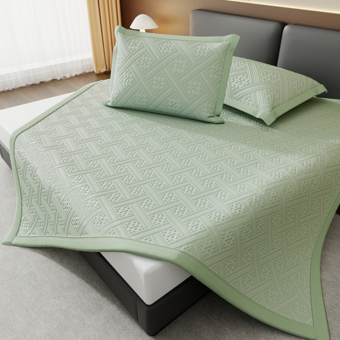 91家纺网 家纺一手货源 找家纺 宜派家纺 2026新款PE凉感冰丝席三件套-床席款 织序 -绿