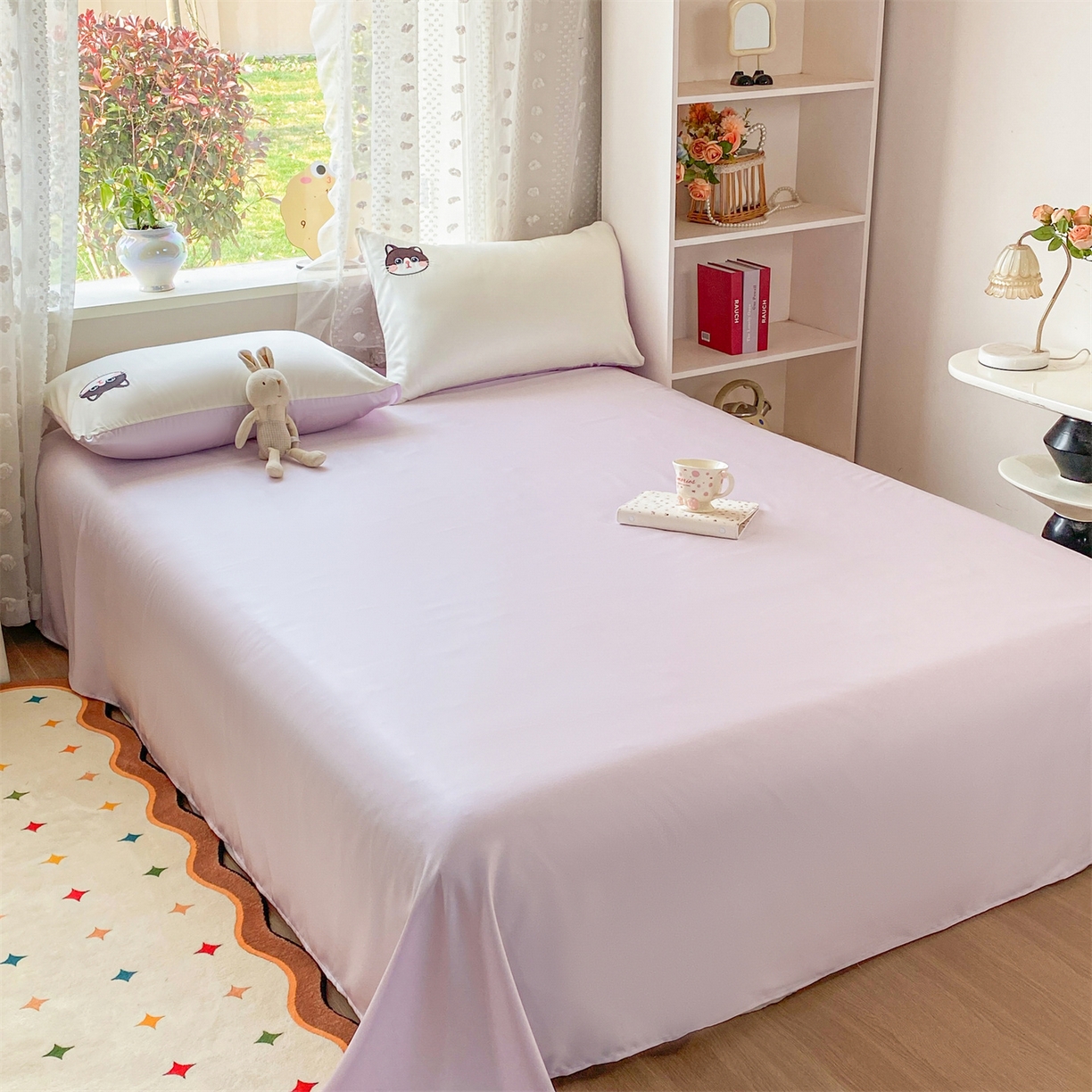 91家纺网 家纺一手货源 找家纺 优贝家纺 2026新款水洗真丝天丝专版贴布绣四件套 魔法猫