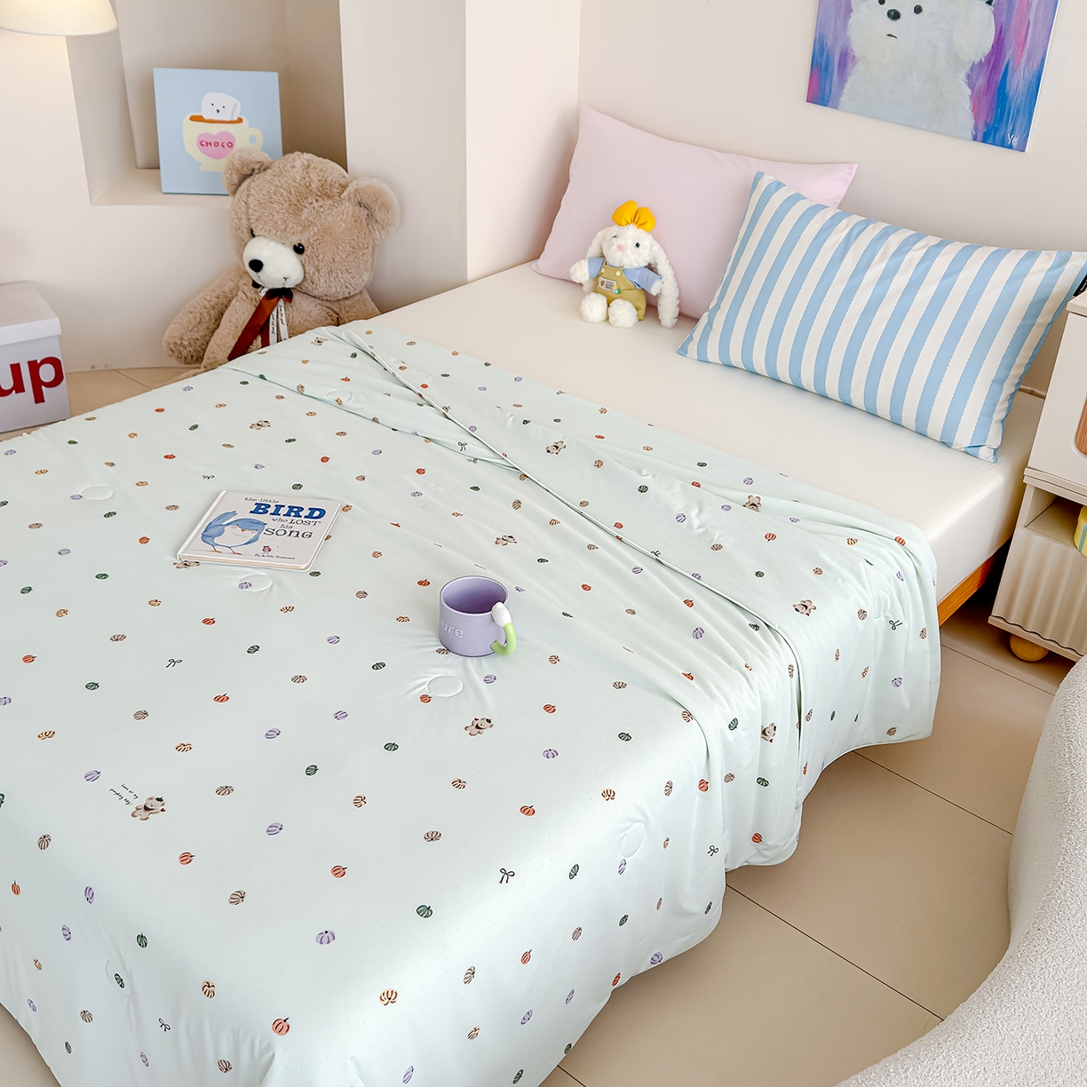 91家纺网 家纺一手货源 找家纺 芯恋家居 2026年新款小冰川凉感夏被冰皮凉感印花夏被凉感丝夏被（四周踩棉工艺） 可爱南瓜