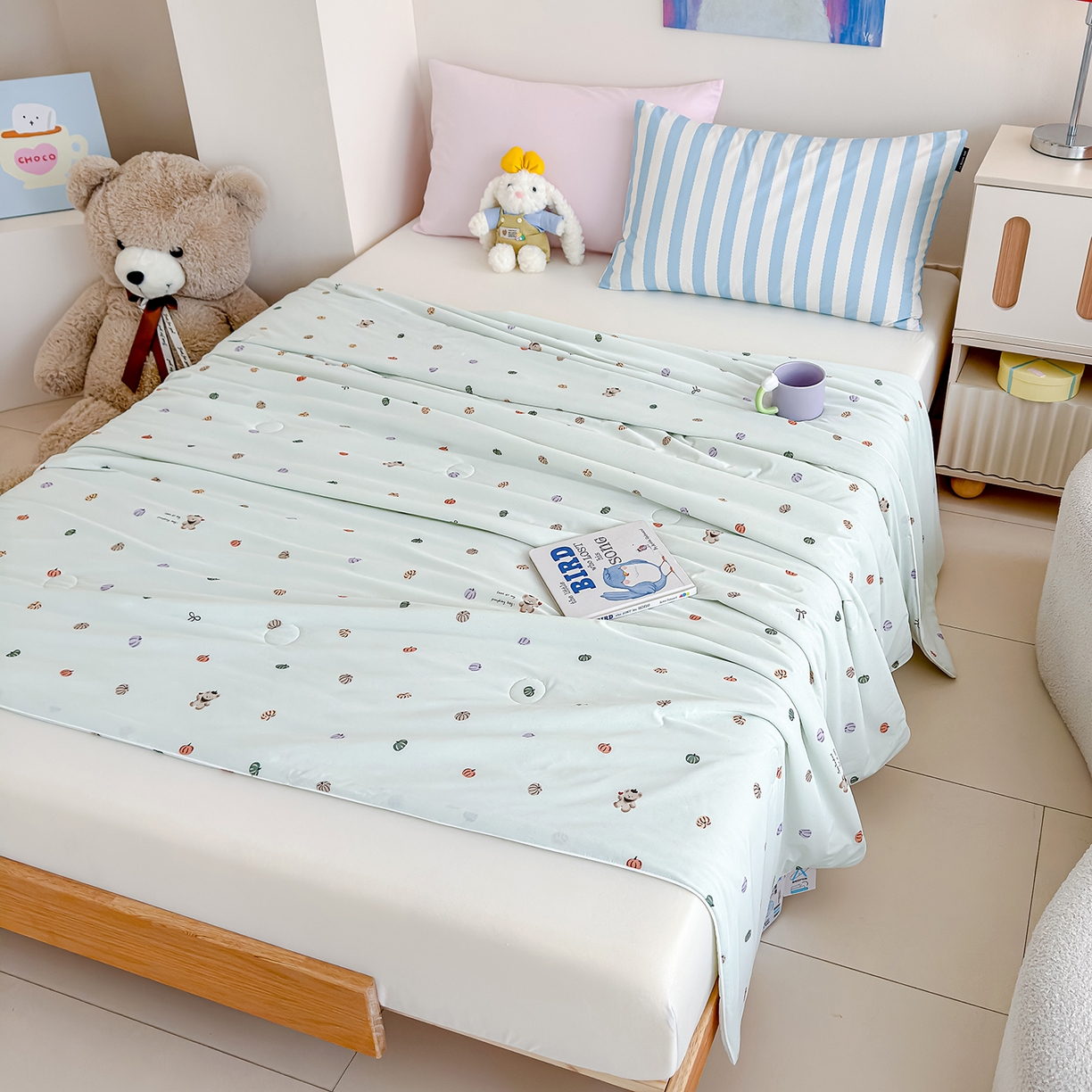 91家纺网 家纺一手货源 找家纺 芯恋家居 2026年新款小冰川凉感夏被冰皮凉感印花夏被凉感丝夏被（四周踩棉工艺） 可爱南瓜